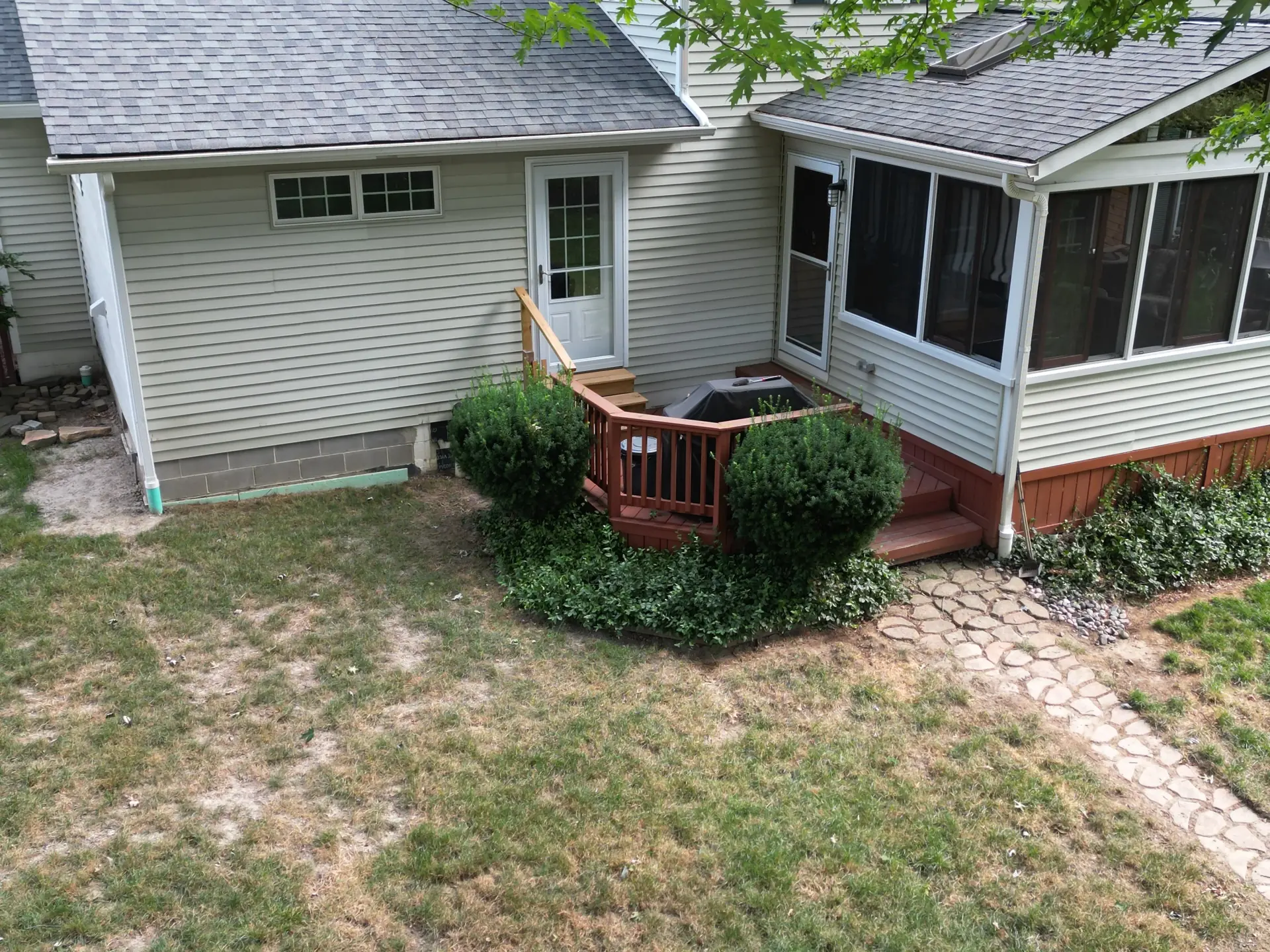 Small weathered deck overhead